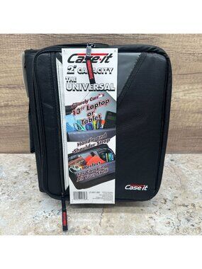 Case-it 2” Capacity 3 Ring Binder Zipper Laptop Organizer w/ Strap Black NWT